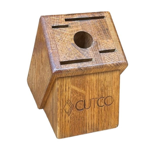 Cutco 5 Slot Brown Honey Oak Hardwood Knife Block Model 1649 Made in USA VGC - Picture 3 of 10